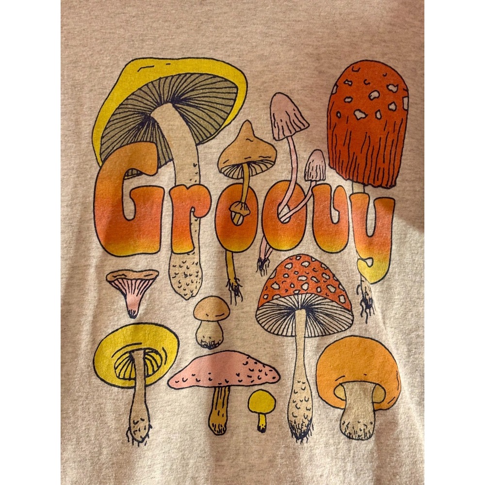 Mushroom Hippie Groovy Grey T Shirt Size Large Gildan Heavy Cotton